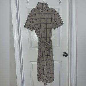 No Less Than Large Linen Blend Blue and Off White Striped Dress